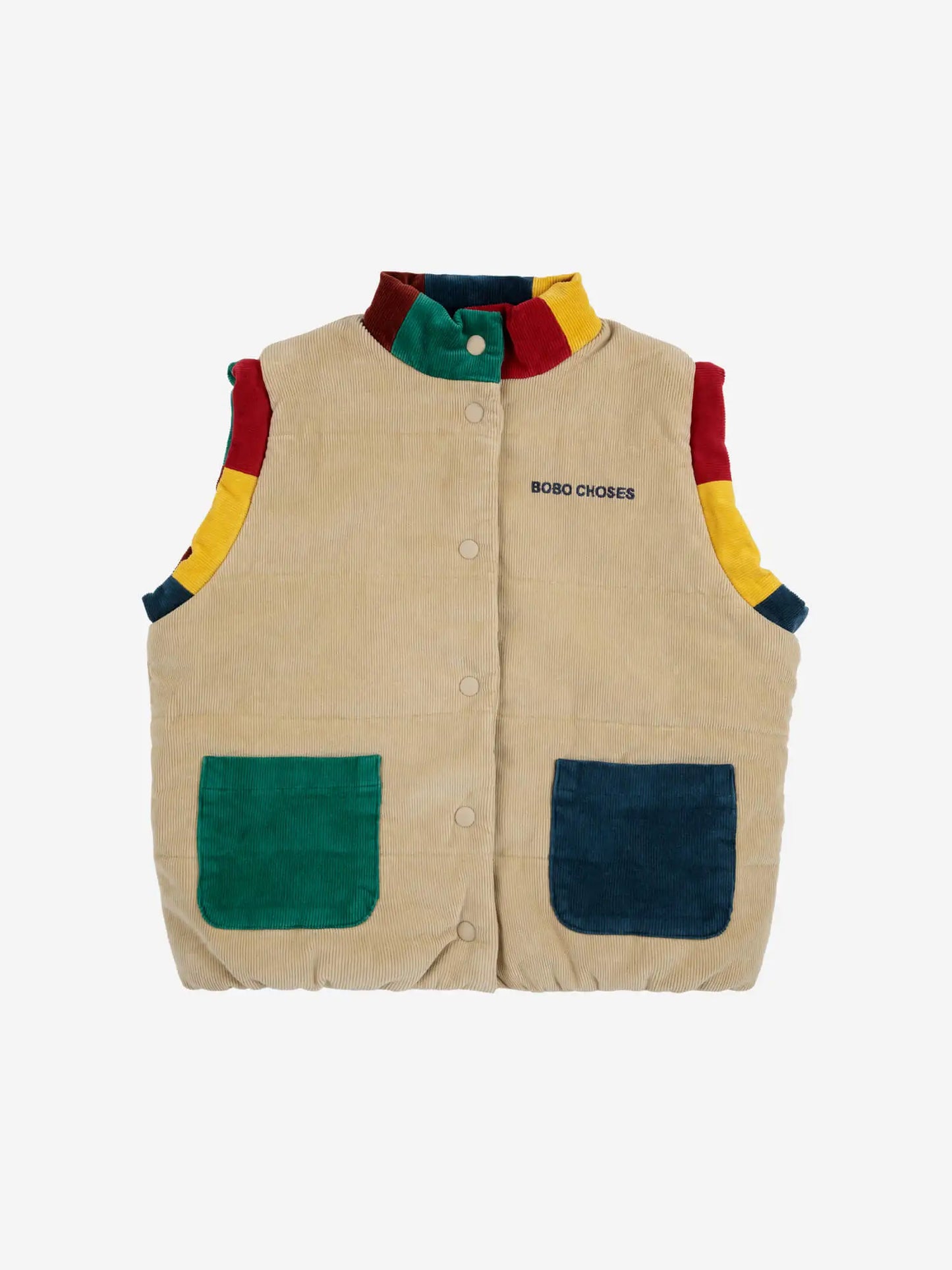 Color block pockets corduroy quilted vest