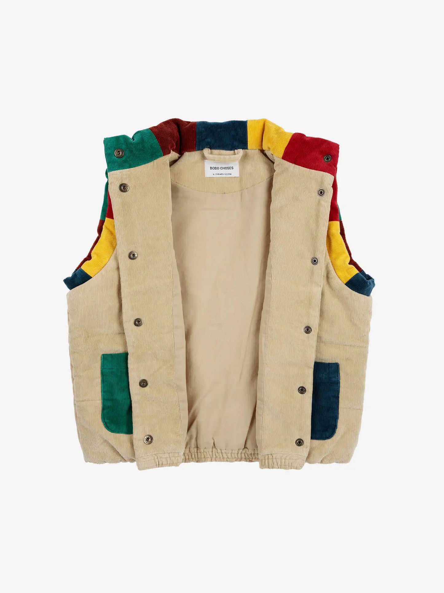 Color block pockets corduroy quilted vest