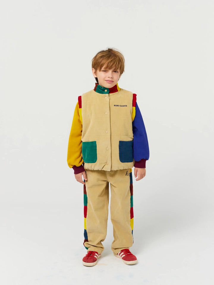 Color block pockets corduroy quilted vest