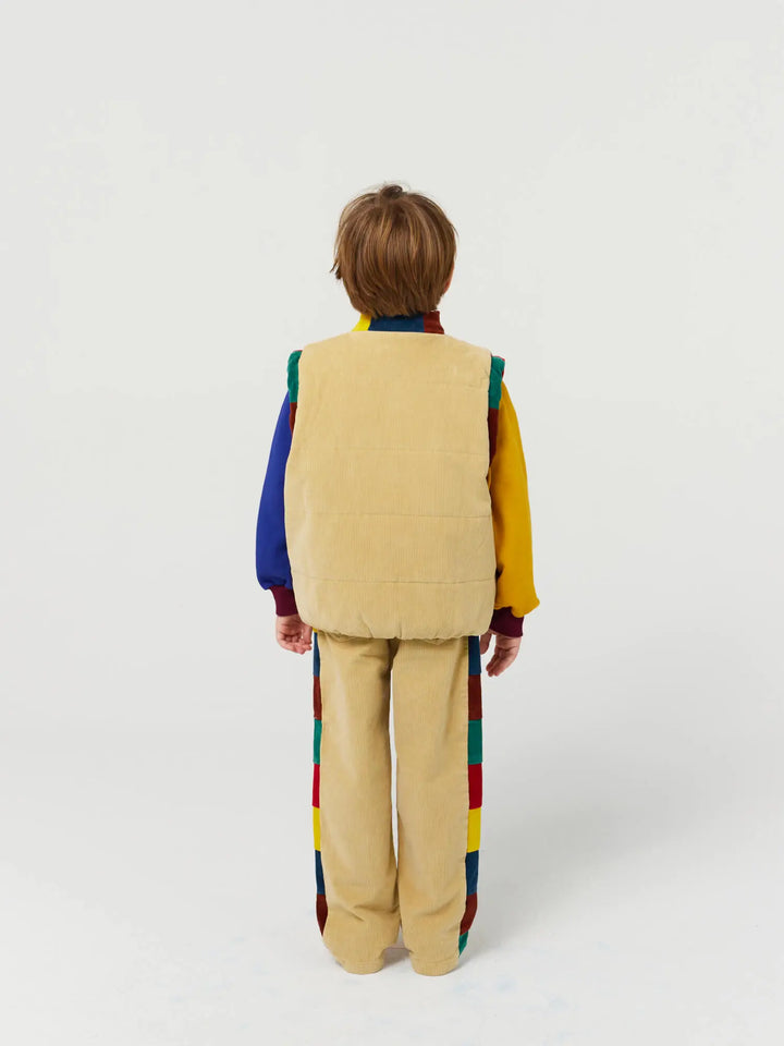 Color block pockets corduroy quilted vest