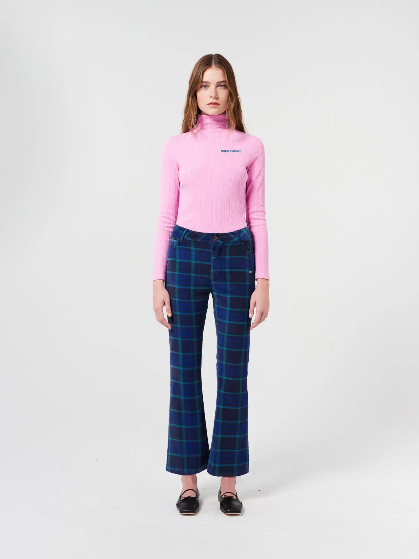 Multicolour check velvet flared pants