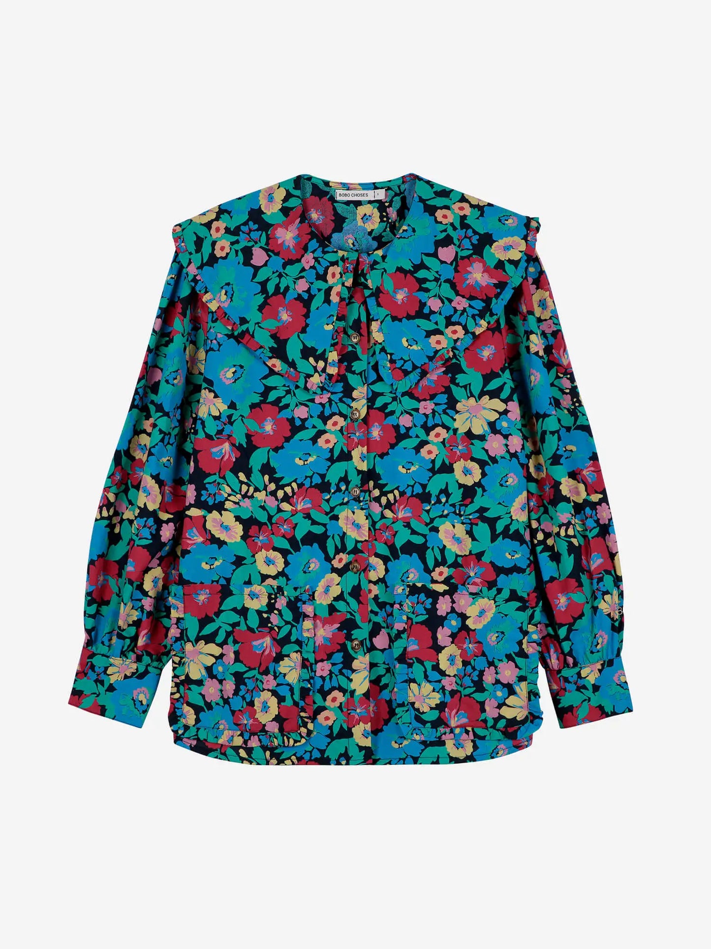 Floral printed frill neck blouse