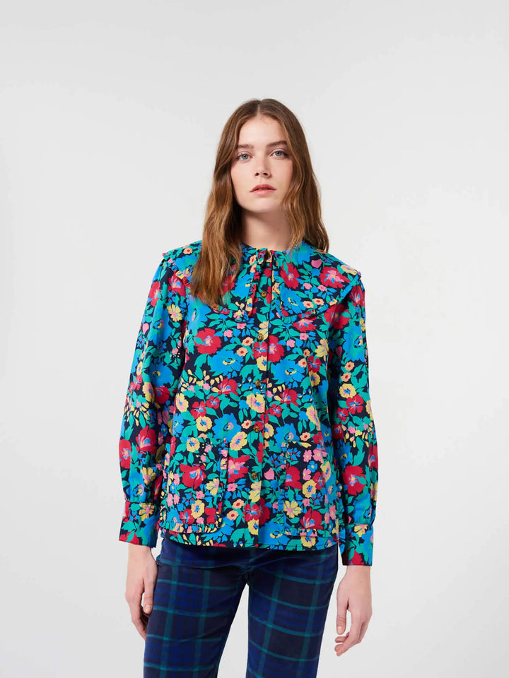 Floral printed frill neck blouse