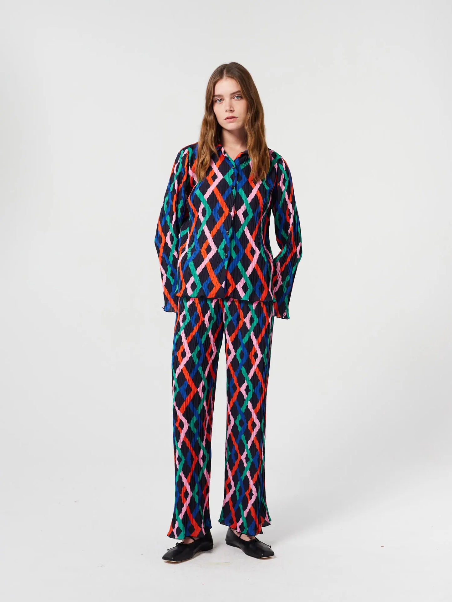 Multicolor Garland pleated flared pants