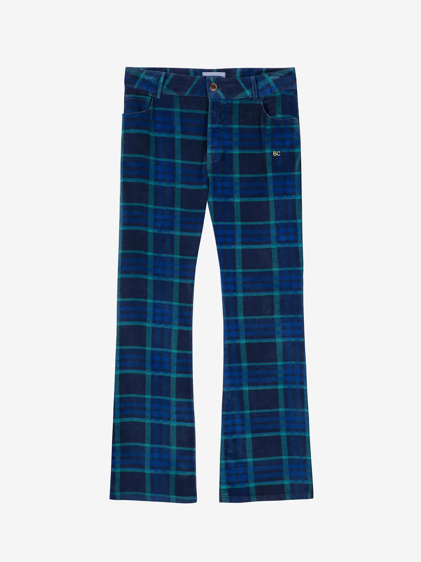 Multicolour check velvet flared pants