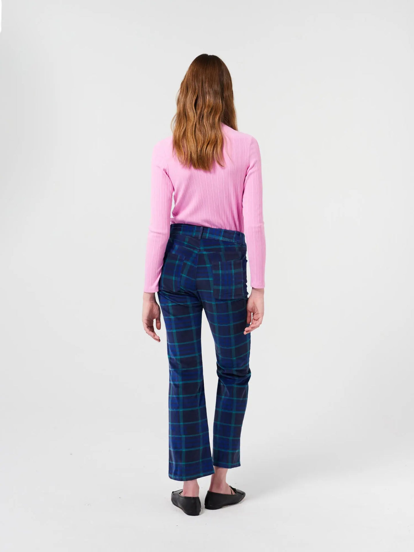 Multicolour check velvet flared pants