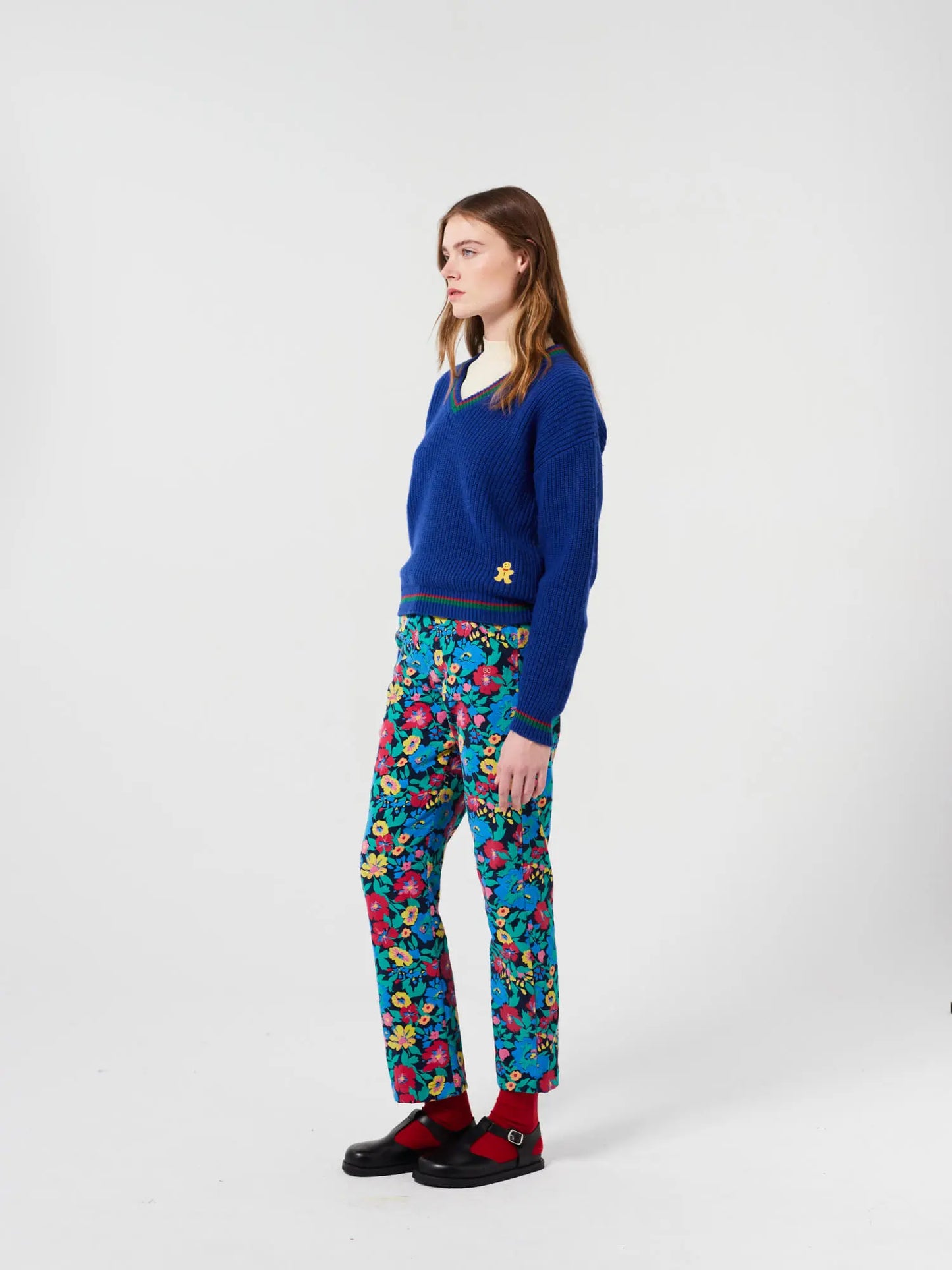 Floral woven straight pants