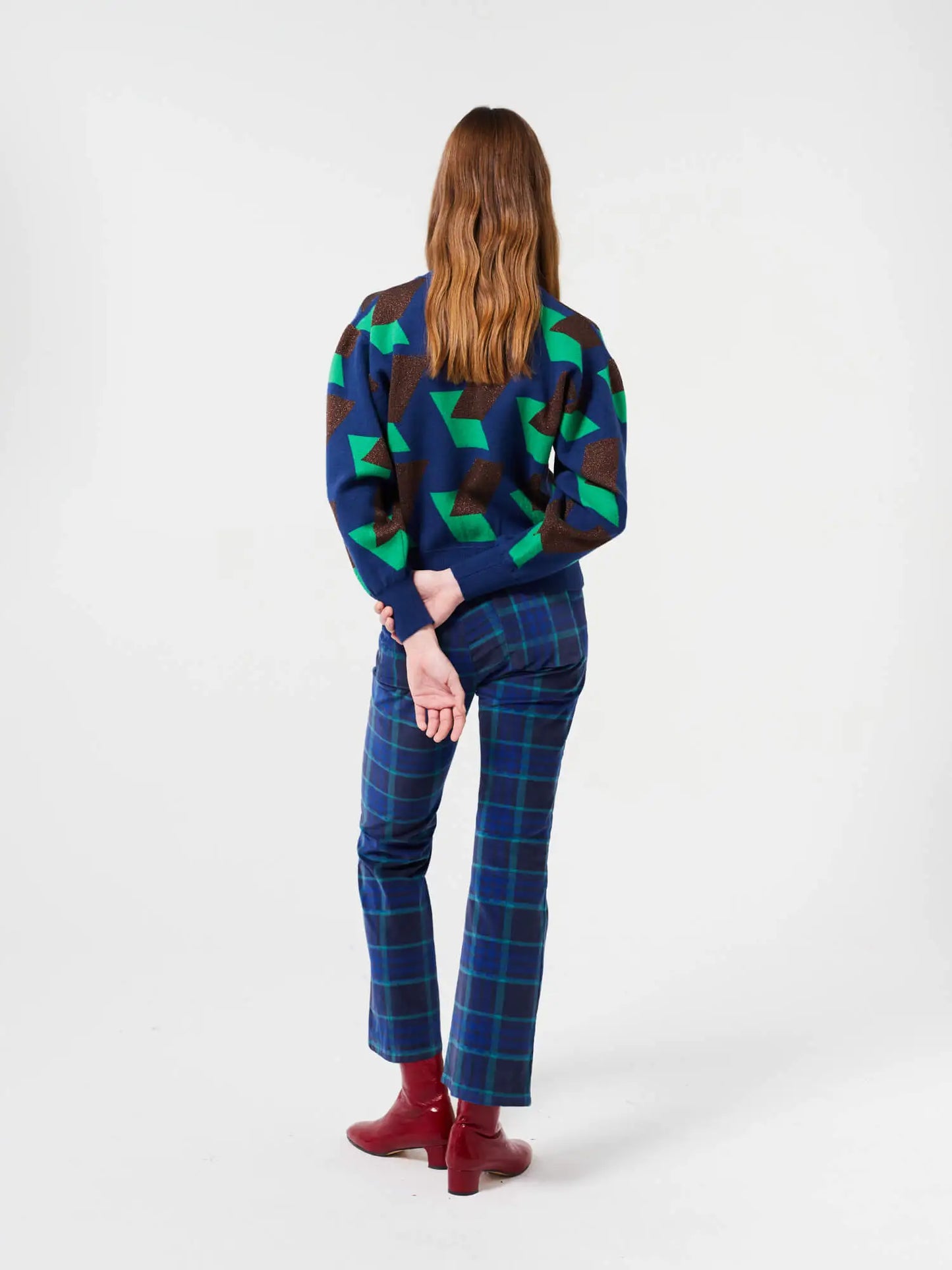 Multicolour checked jacquard knitted cardigan