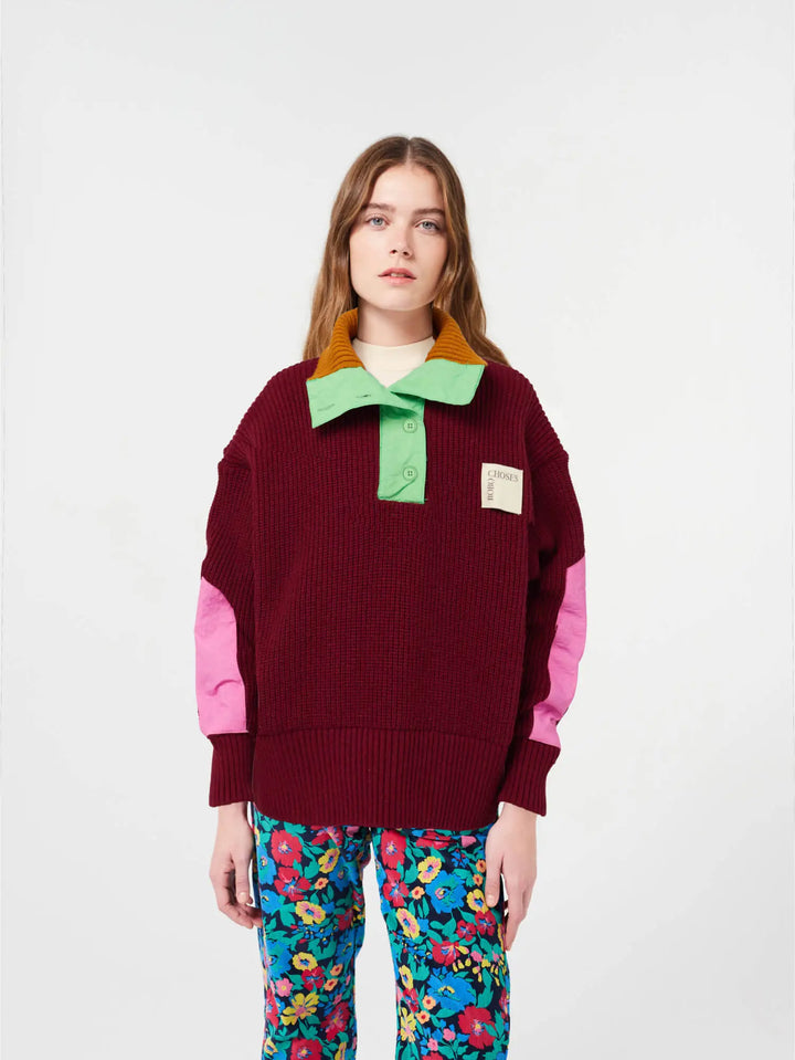 Bobo choses color block buttoned neck jumper