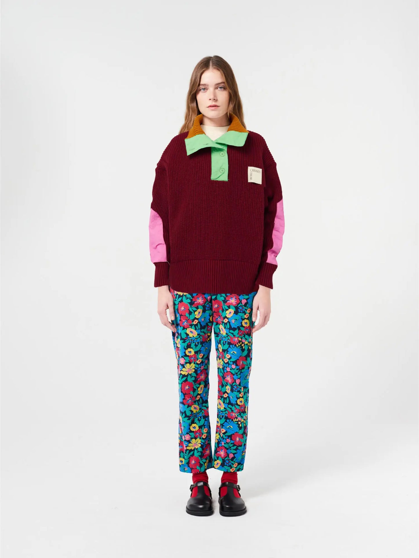 Bobo choses color block buttoned neck jumper