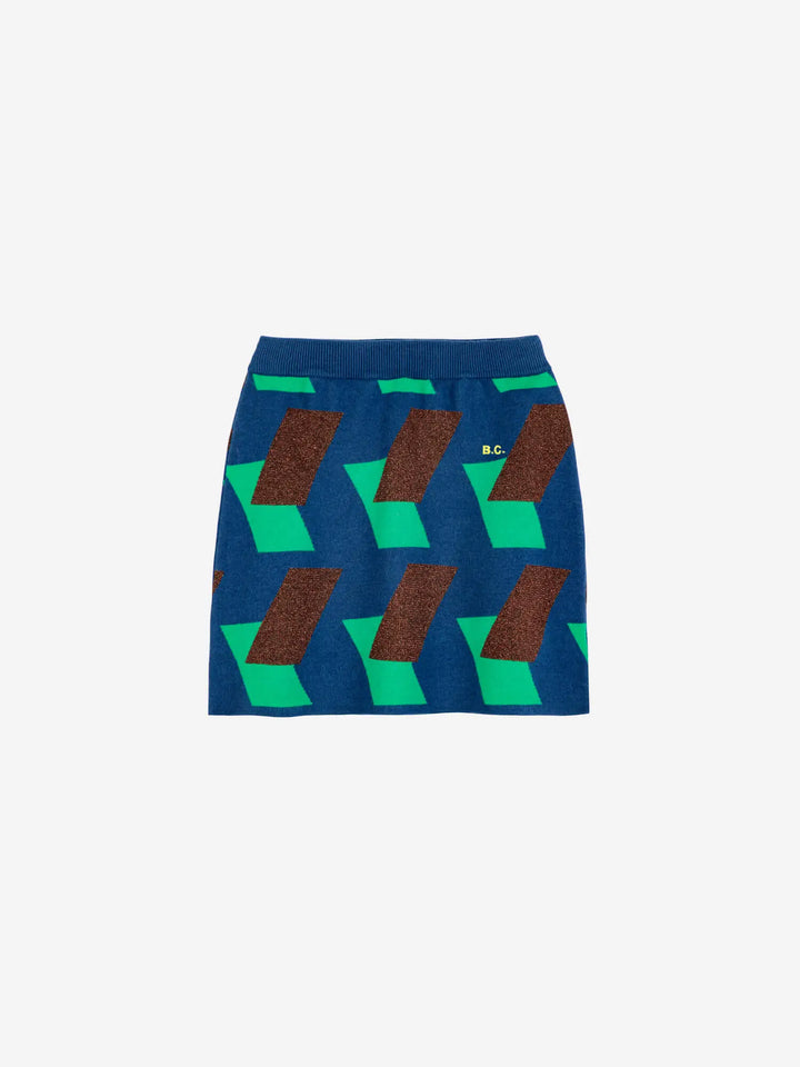 Multicolour checked jacquard knitted mini skirt
