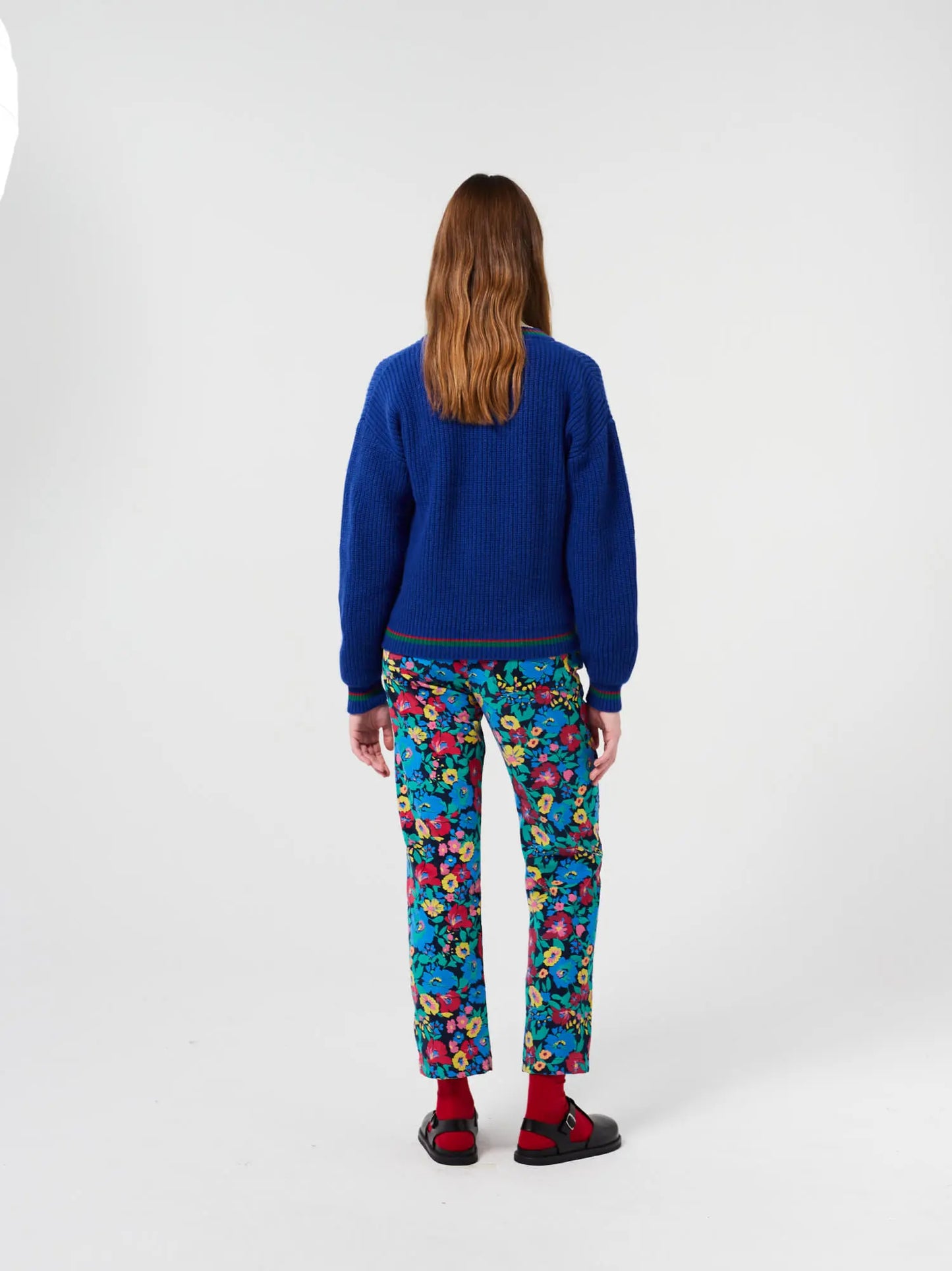 Floral woven straight pants