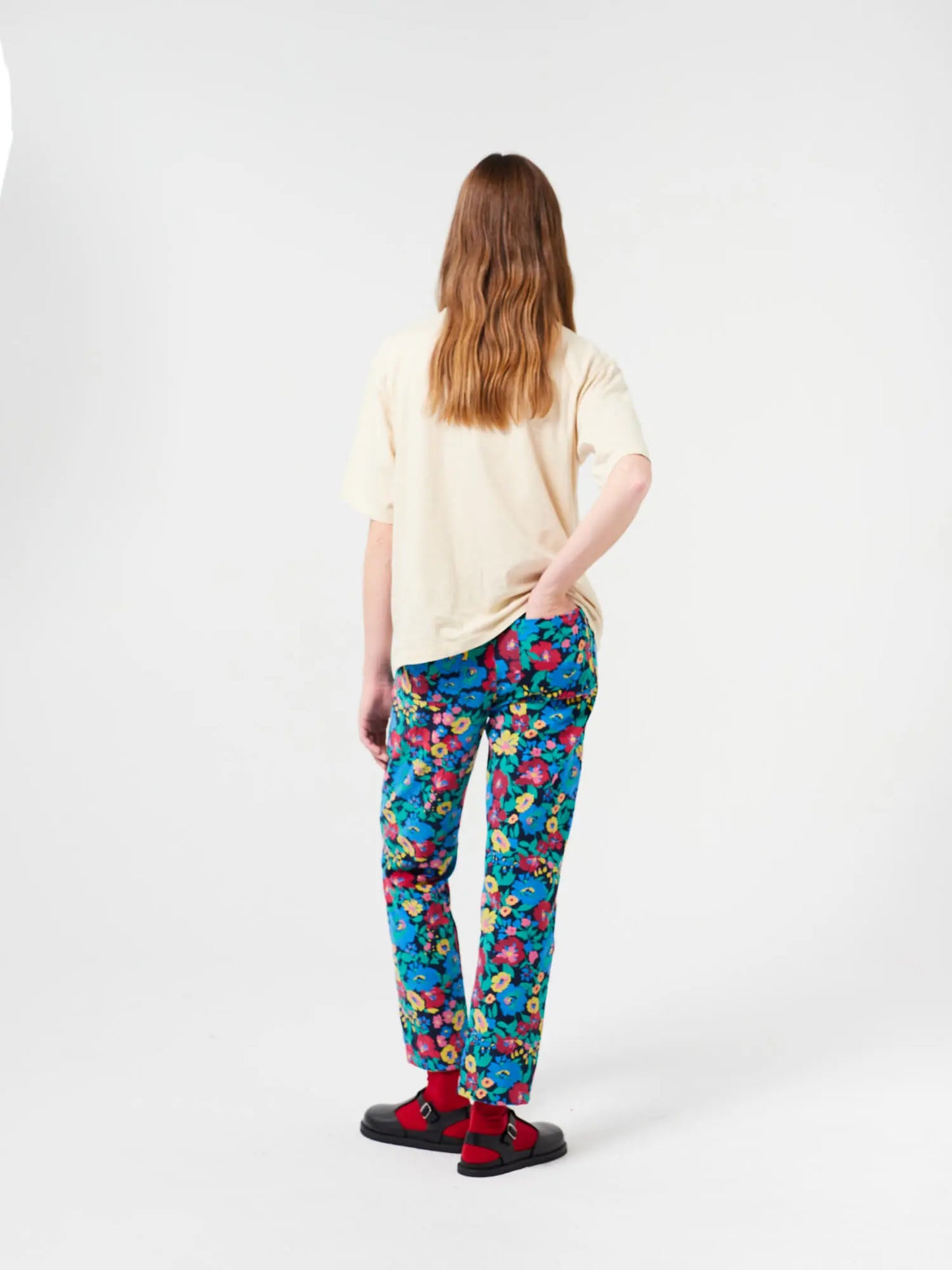 Floral woven straight pants