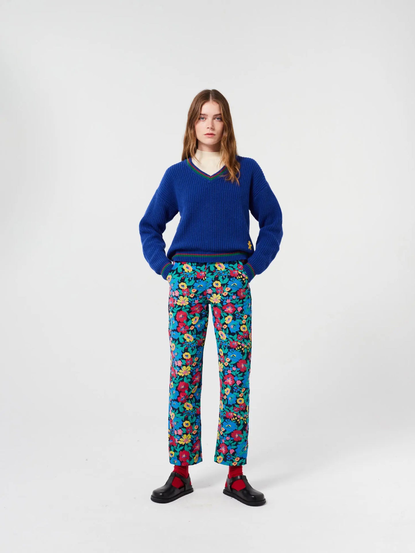 Floral woven straight pants