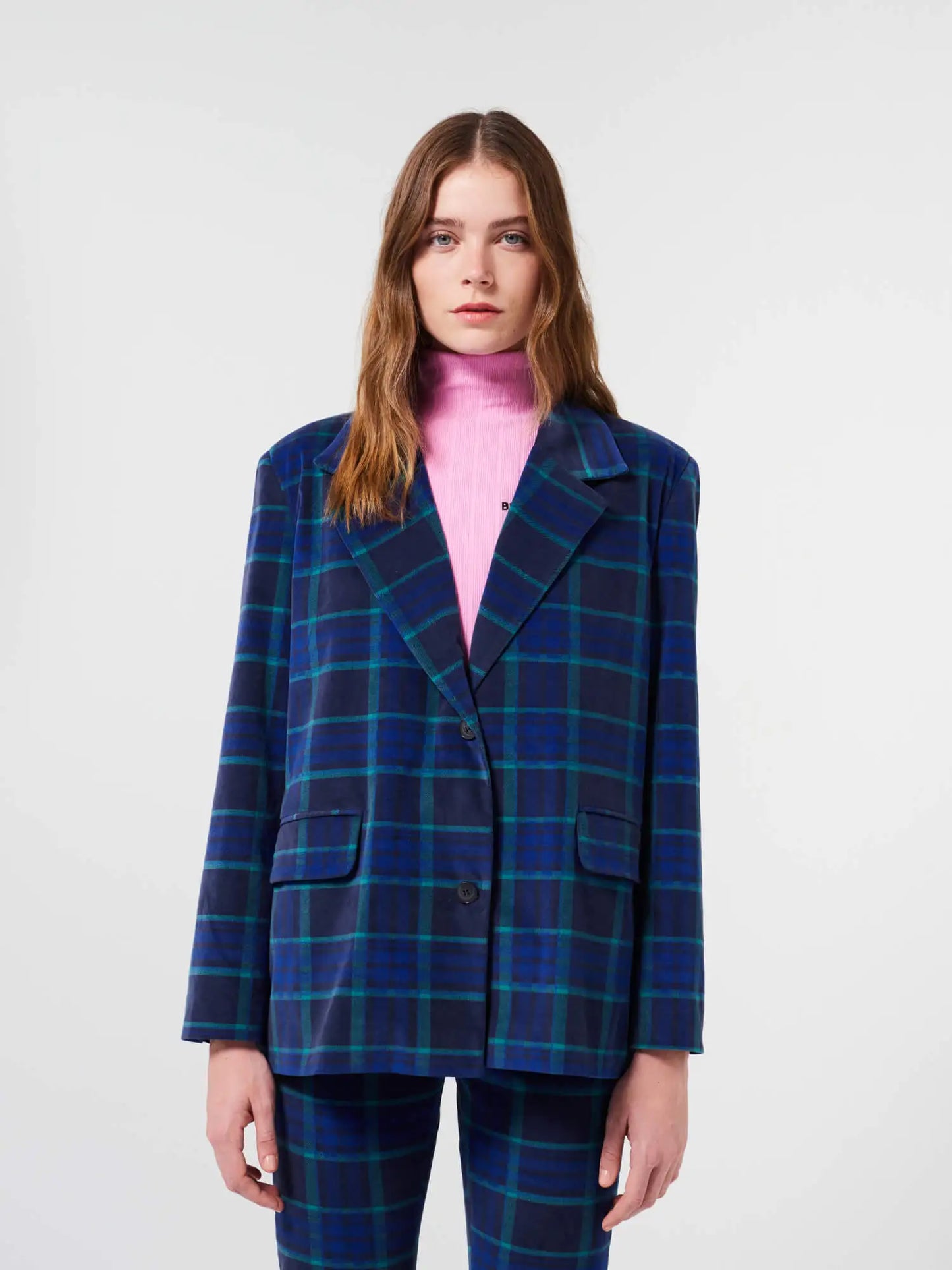 Multicolour check velvet blazer