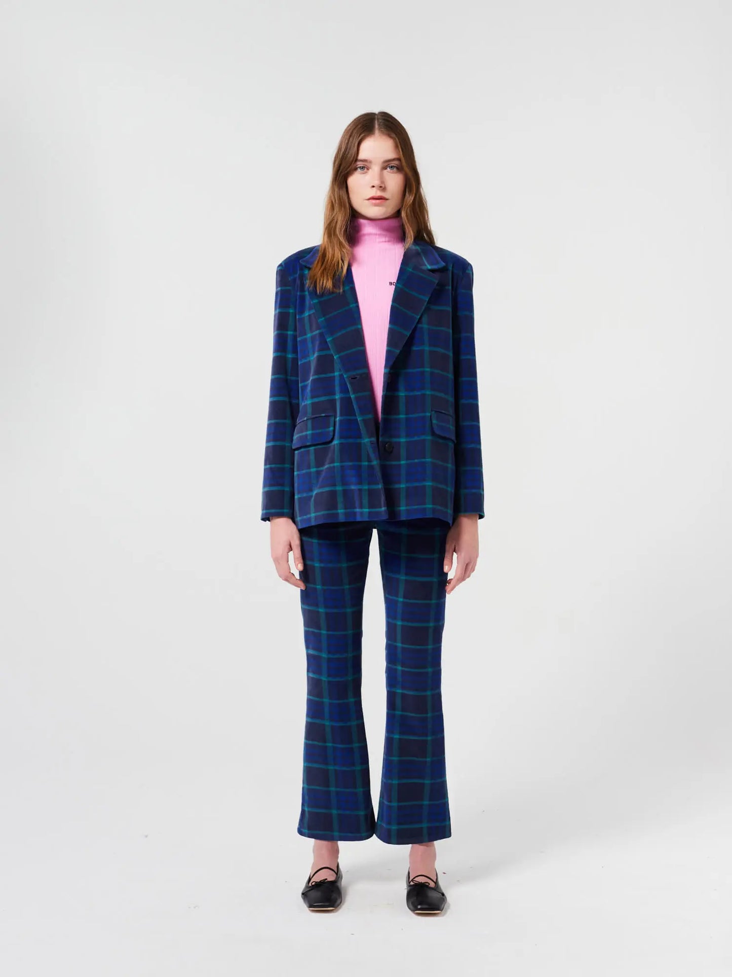 Multicolour check velvet blazer