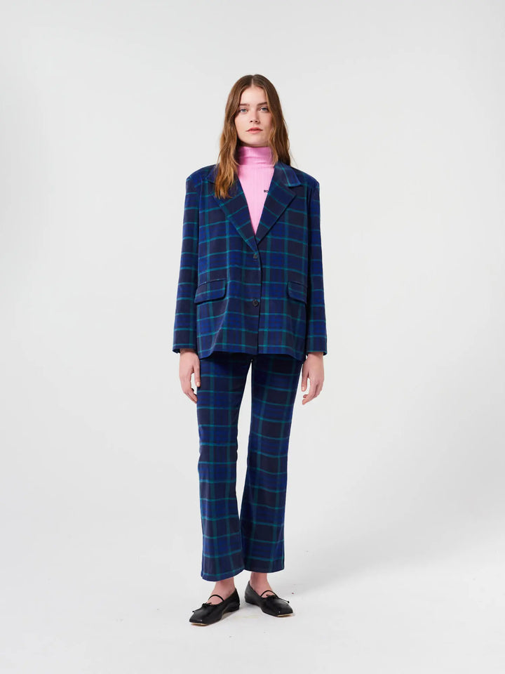 Multicolour check velvet flared pants