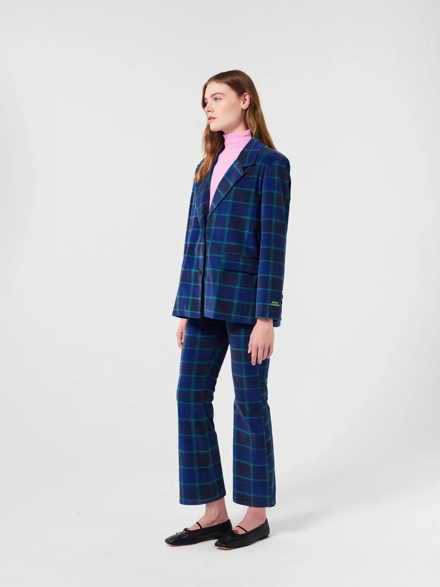 Multicolour check velvet blazer