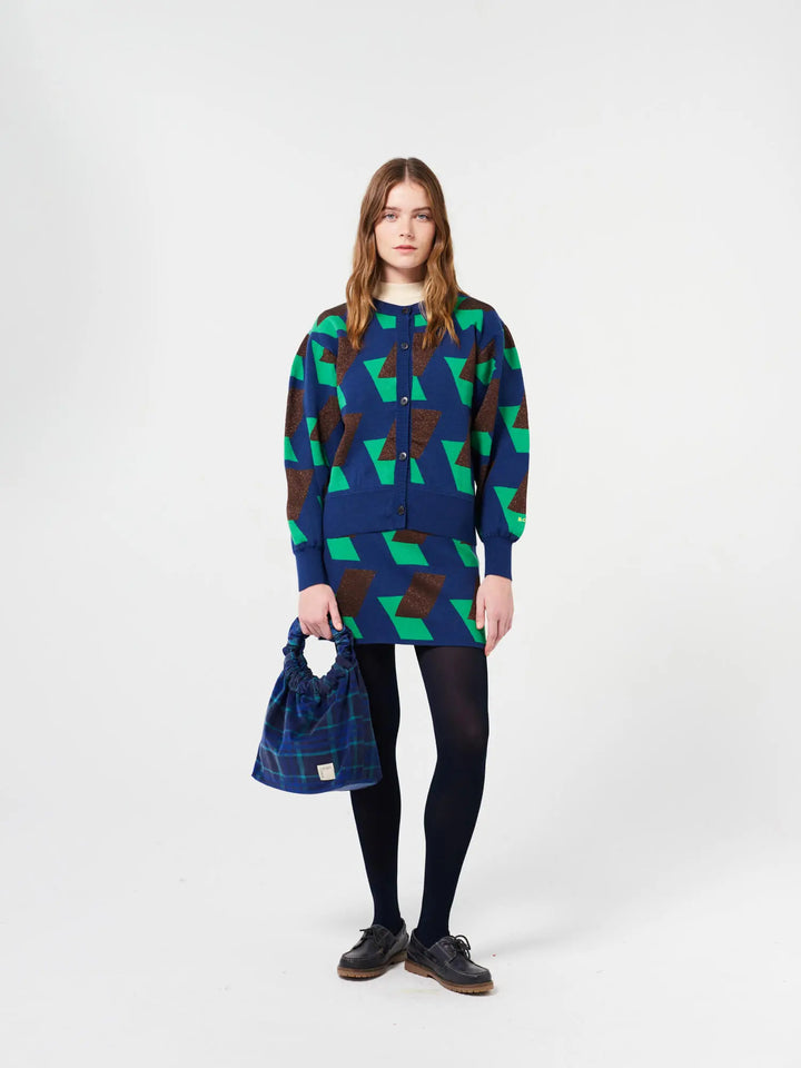 Càrdigan de punt jacquard de quadres multicolor