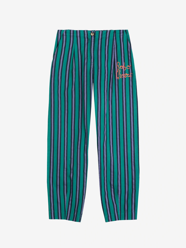 Multi striped pleated straight leg trouser