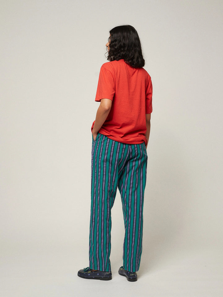 Pantaló de cama recta plisat de ratlles multicolor