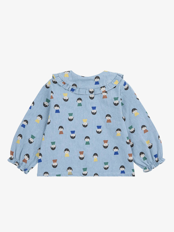 Game Pawns all over light denim blouse