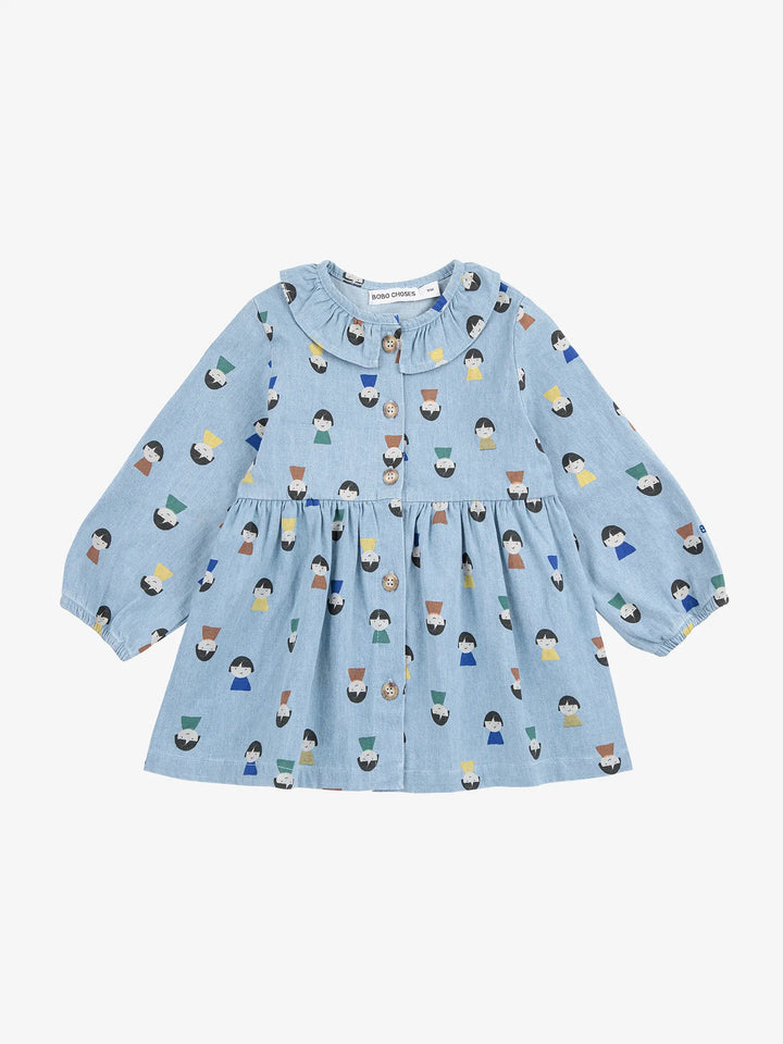Game Pawns all over light denim dress