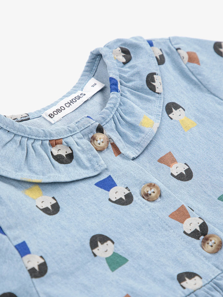Game Pawns all over light denim dress