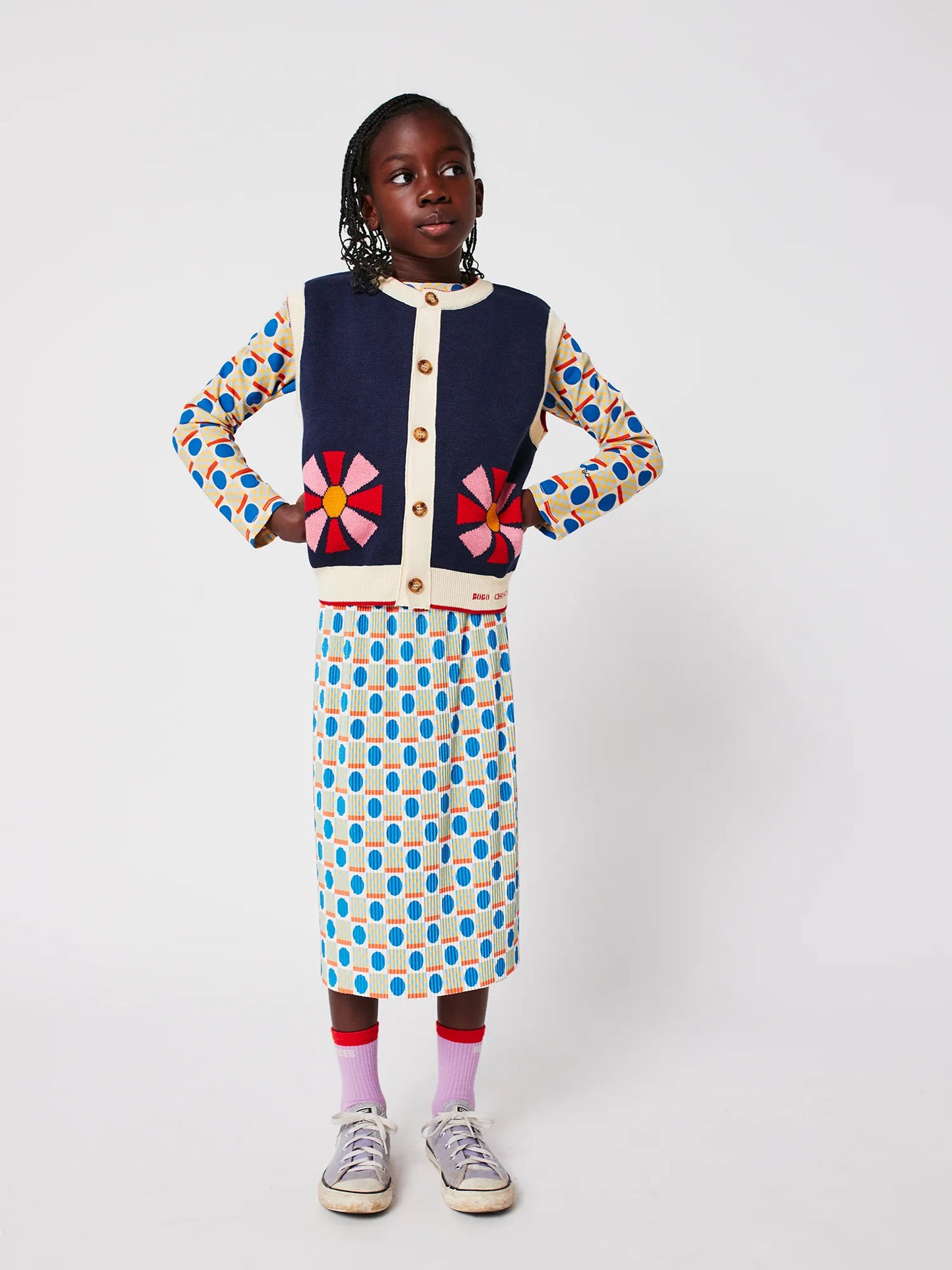 Geometric Scacs over pencil pleated skirt