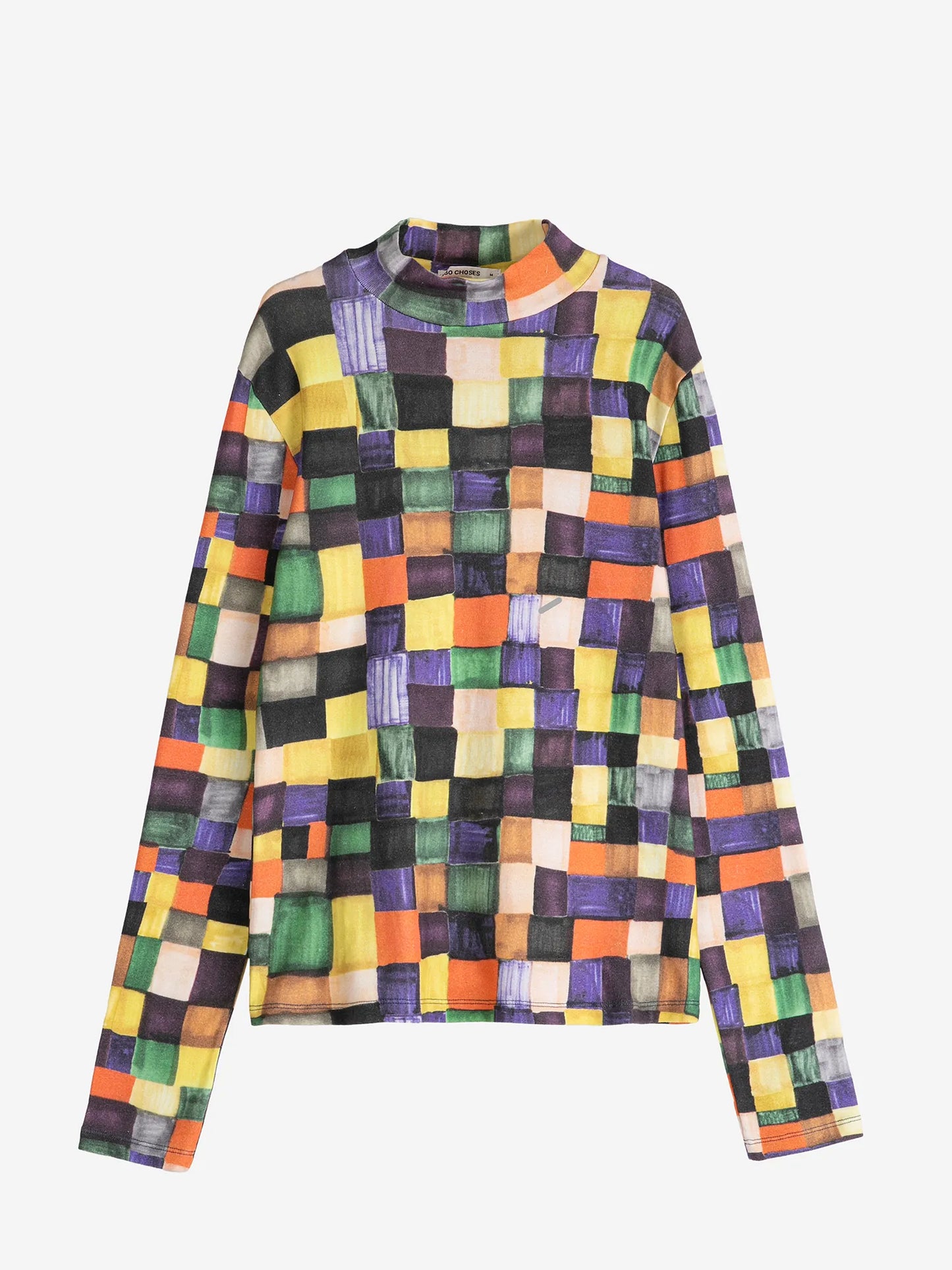 Turtleneck-Top Rainbow Plaid-Print