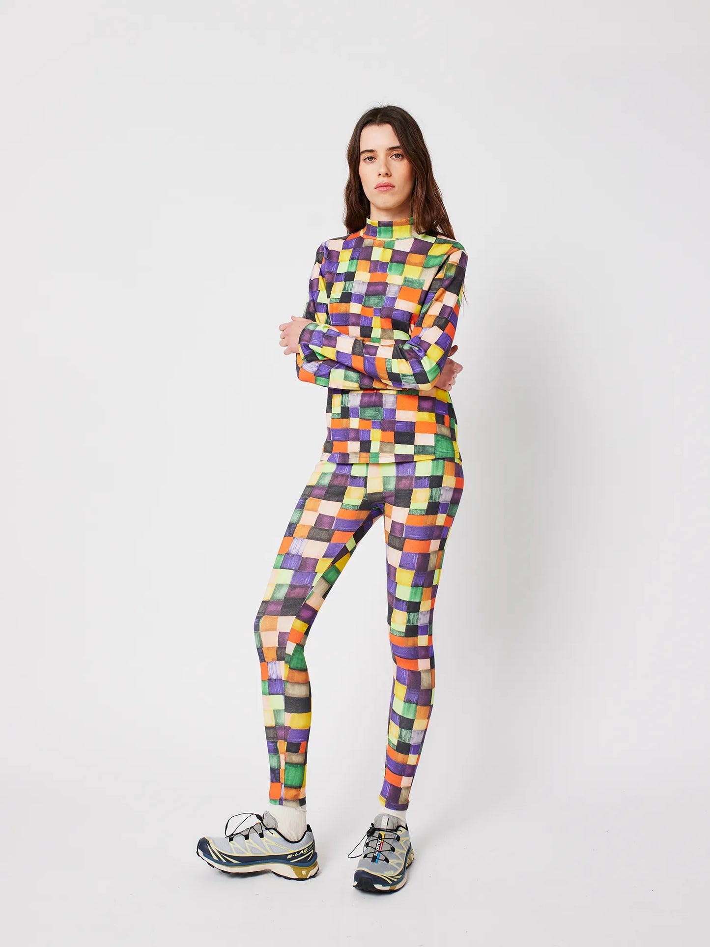 Turtleneck-Top Rainbow Plaid-Print
