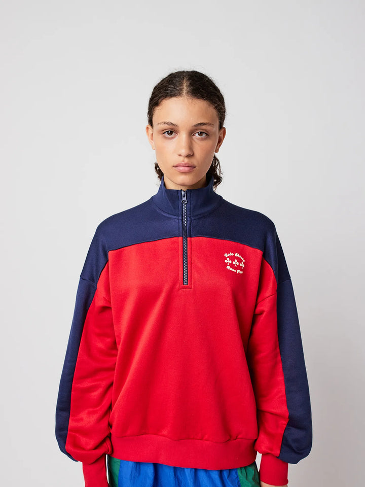 Sweatshirt mit halbem Reißverschluss Color Block