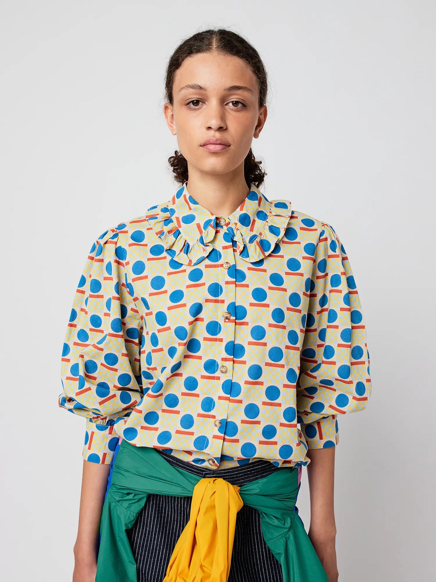 Geometric pattern collar shirt