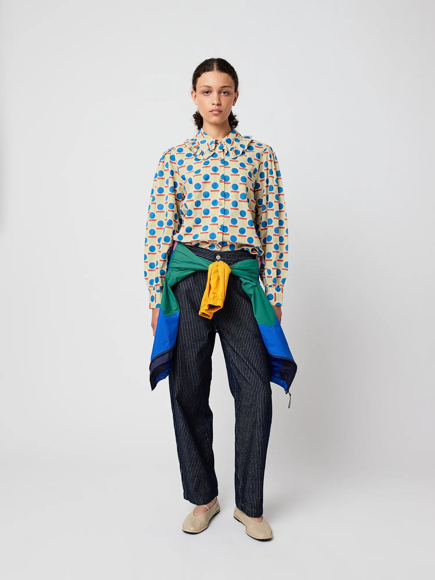 Geometric pattern collar shirt
