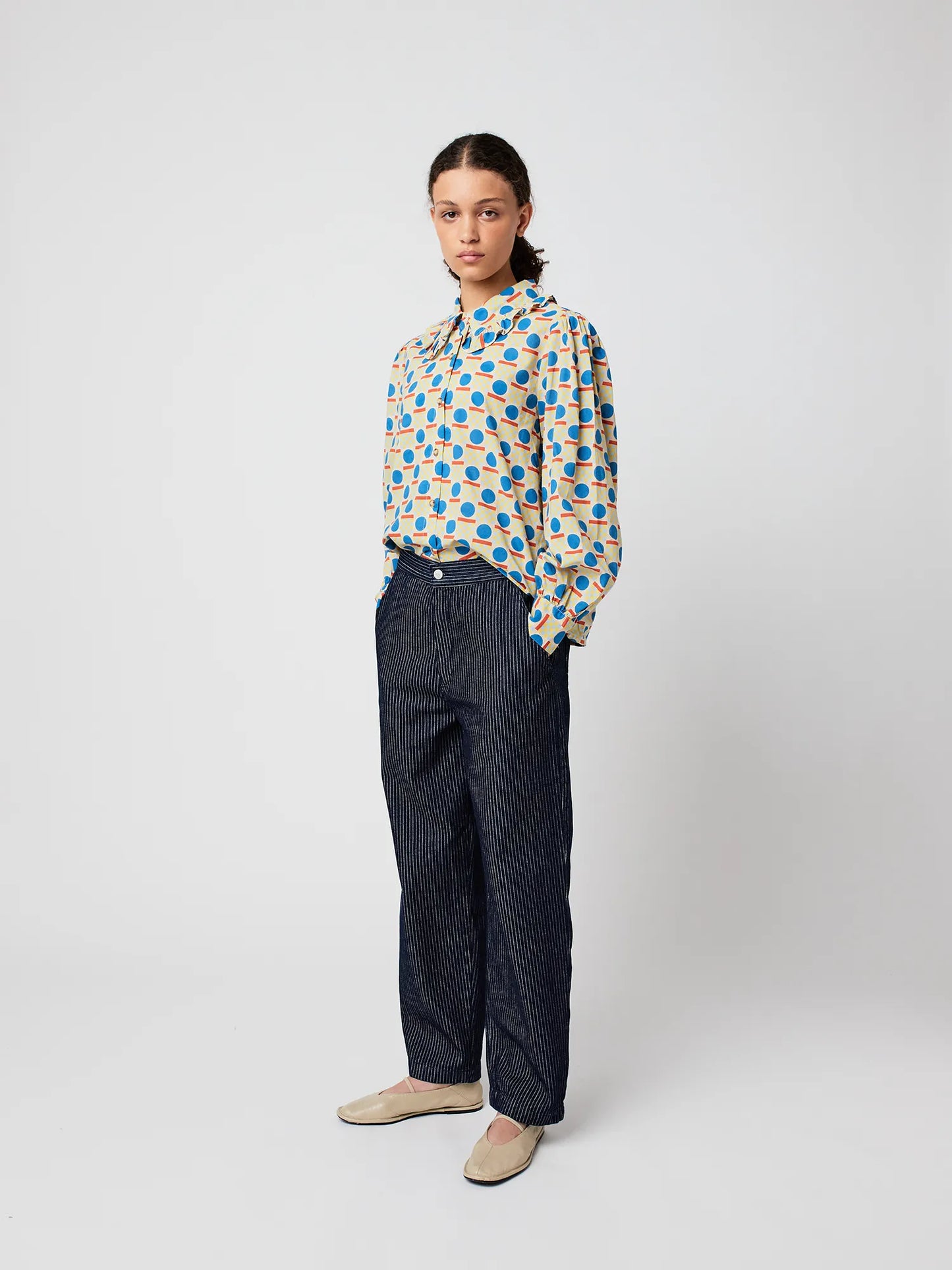 Geometric pattern collar shirt