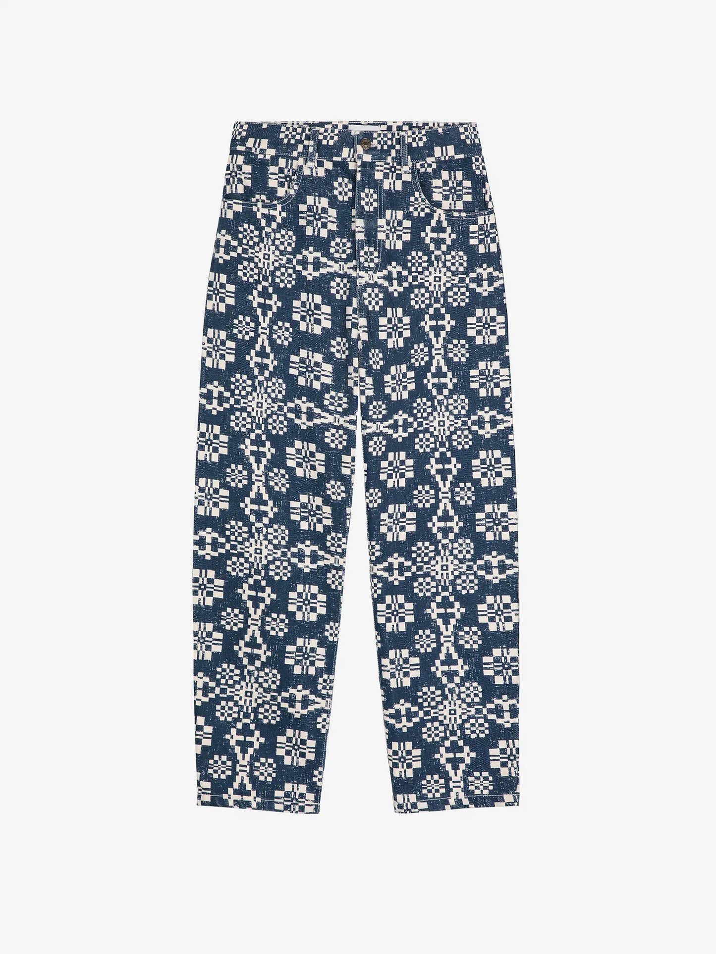 Kaleidoscope pattern high waist jeans