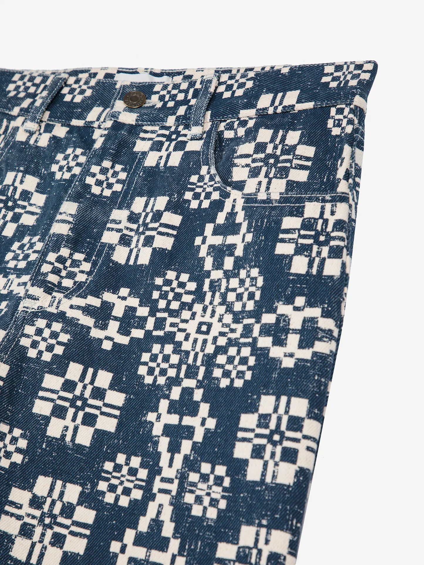 Kaleidoscope pattern high waist jeans