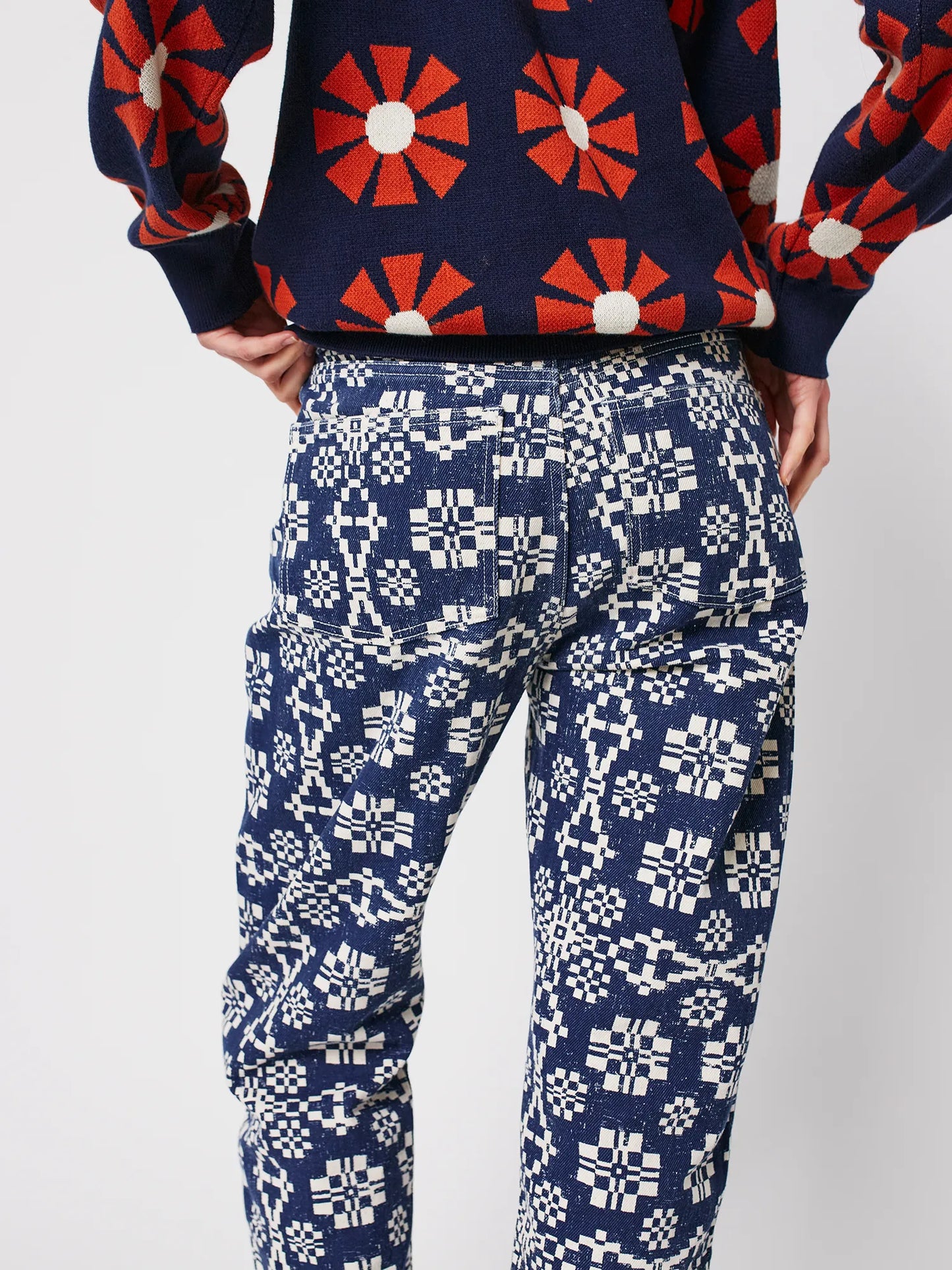 Kaleidoscope pattern high waist jeans