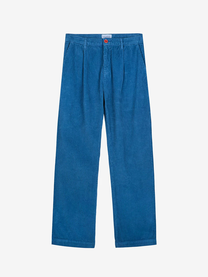 Blue pleated corduroy pants