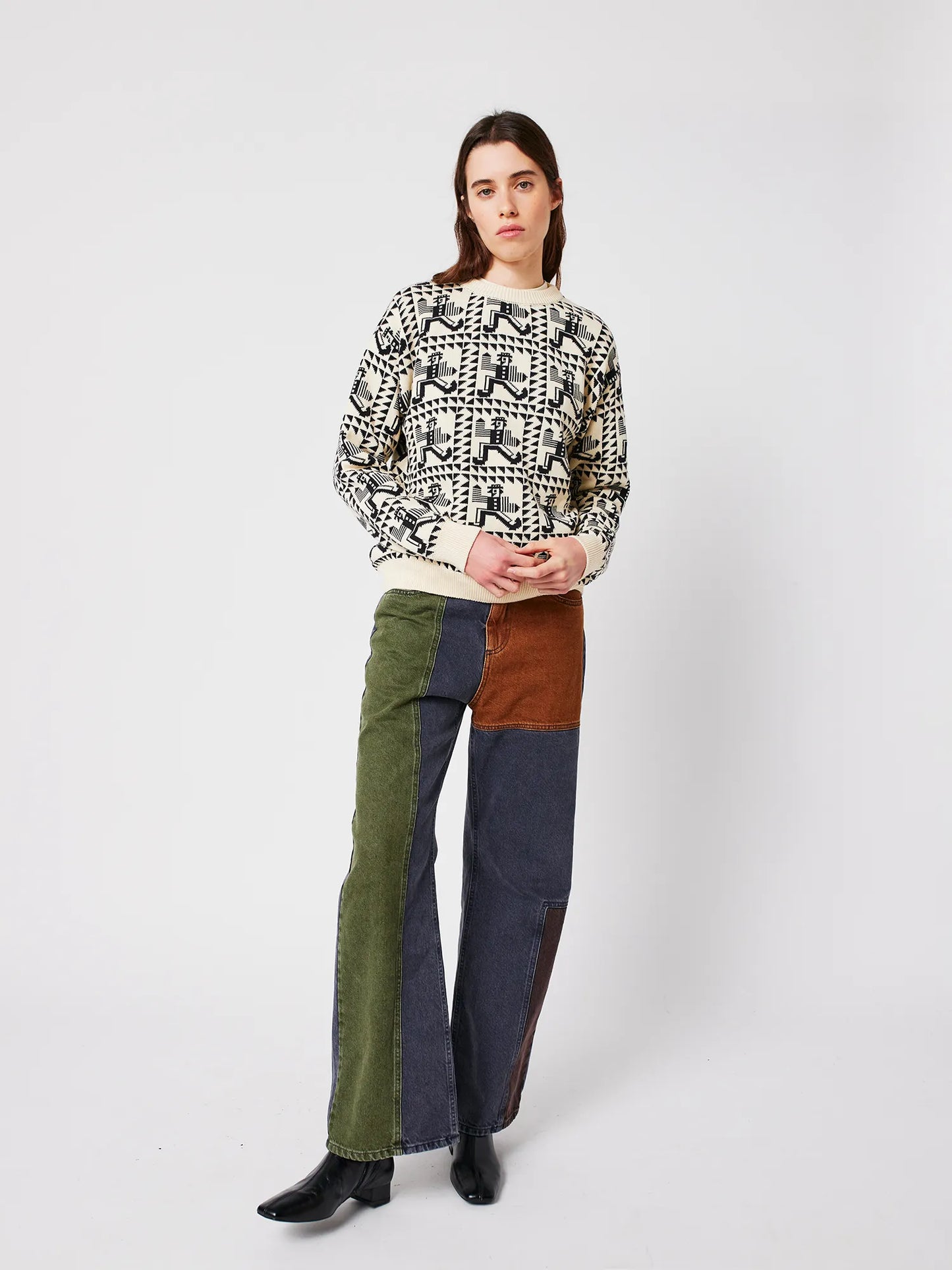 Color block denim pants