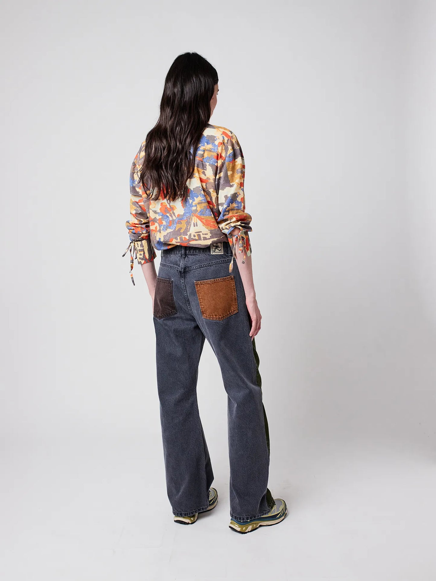 Color block denim pants
