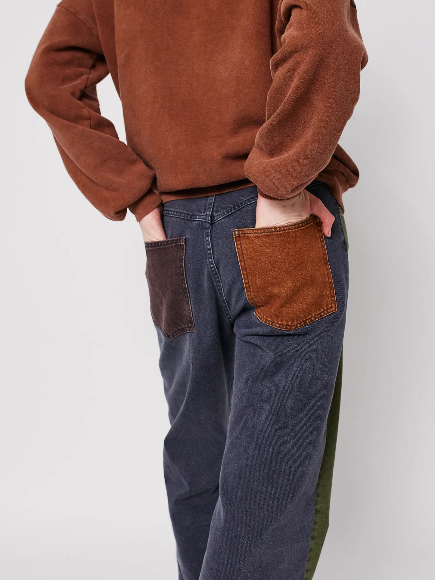 Color block denim pants
