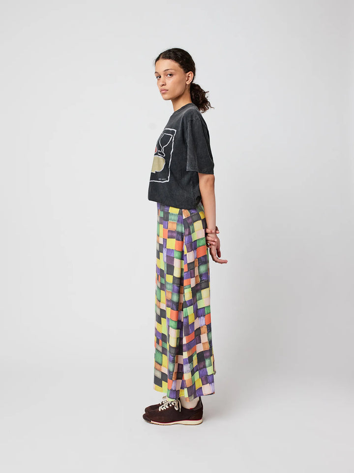 Rainbow plaid pattern modal skirt