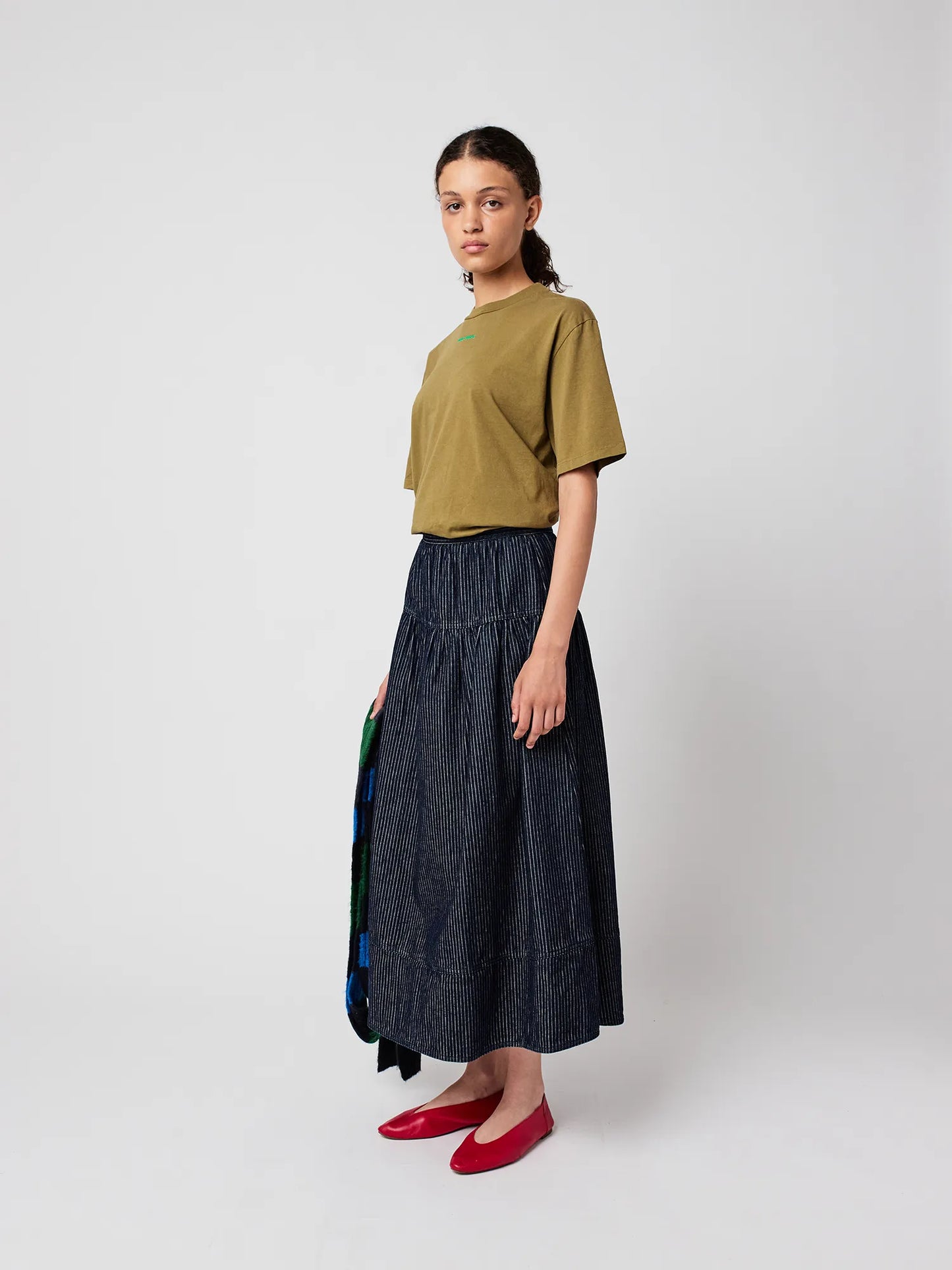 Denim A-line stripe skirt
