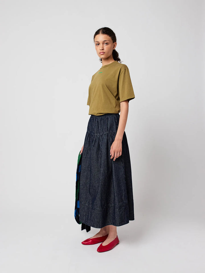 Denim A-line stripe skirt