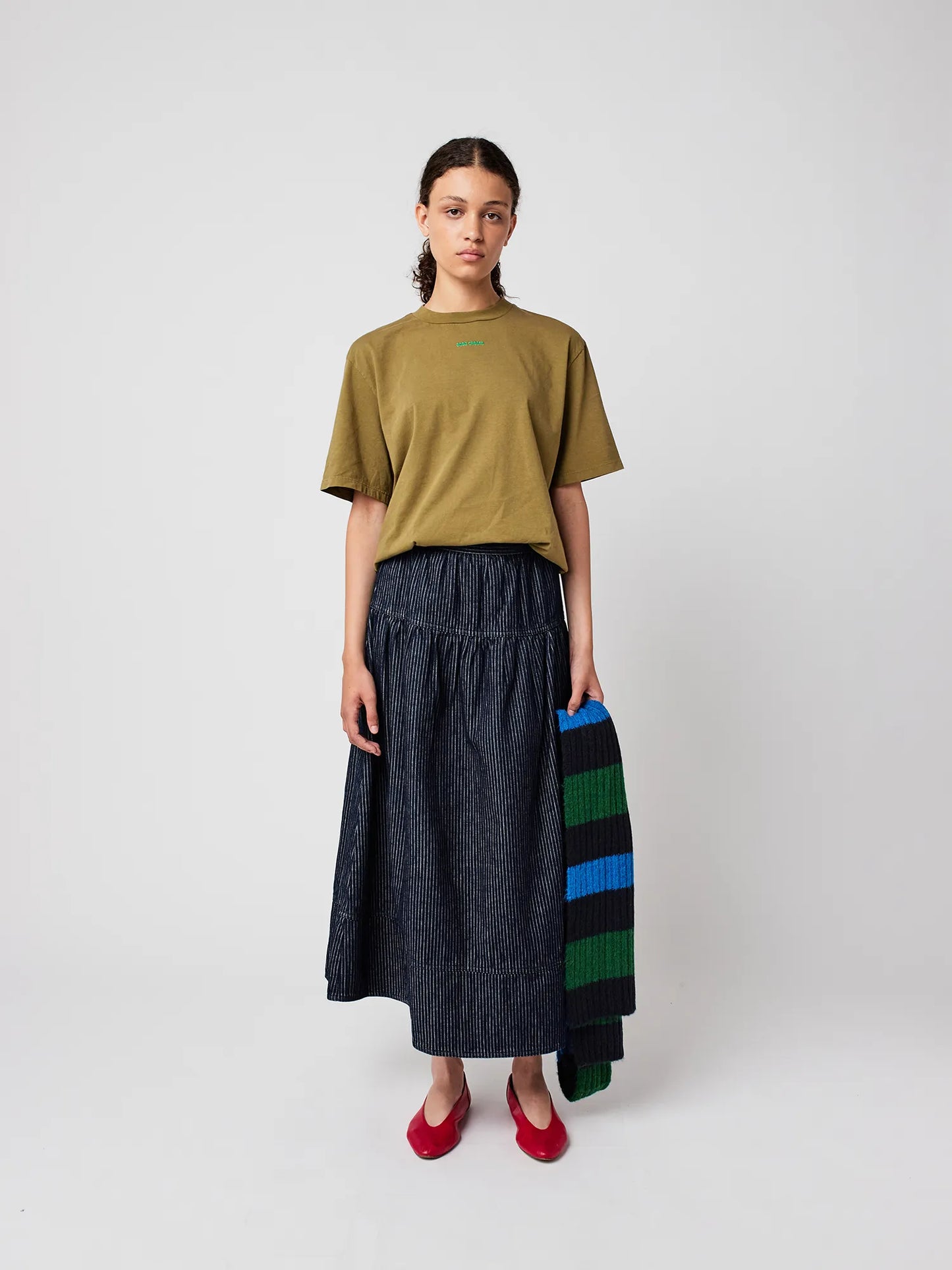 Denim A-line stripe skirt