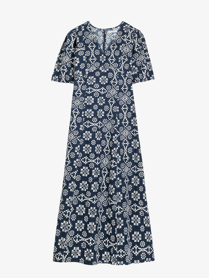 Kaleidoscope pattern evase v-neck dress