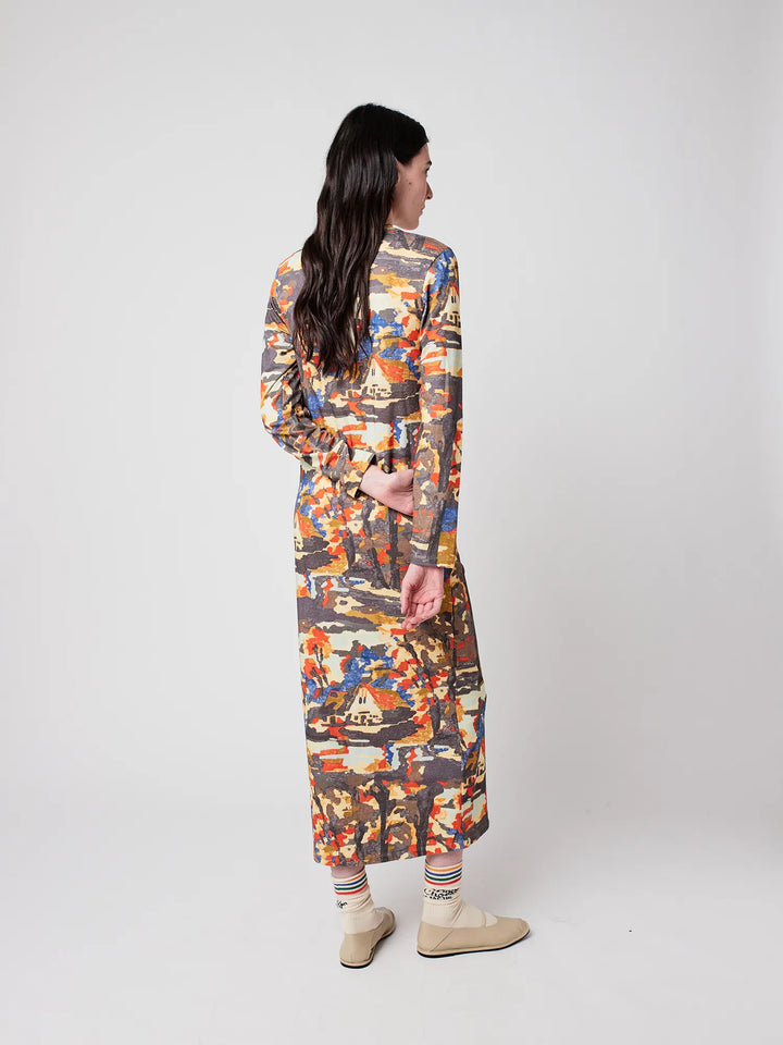 Forest House pattern straight dress
