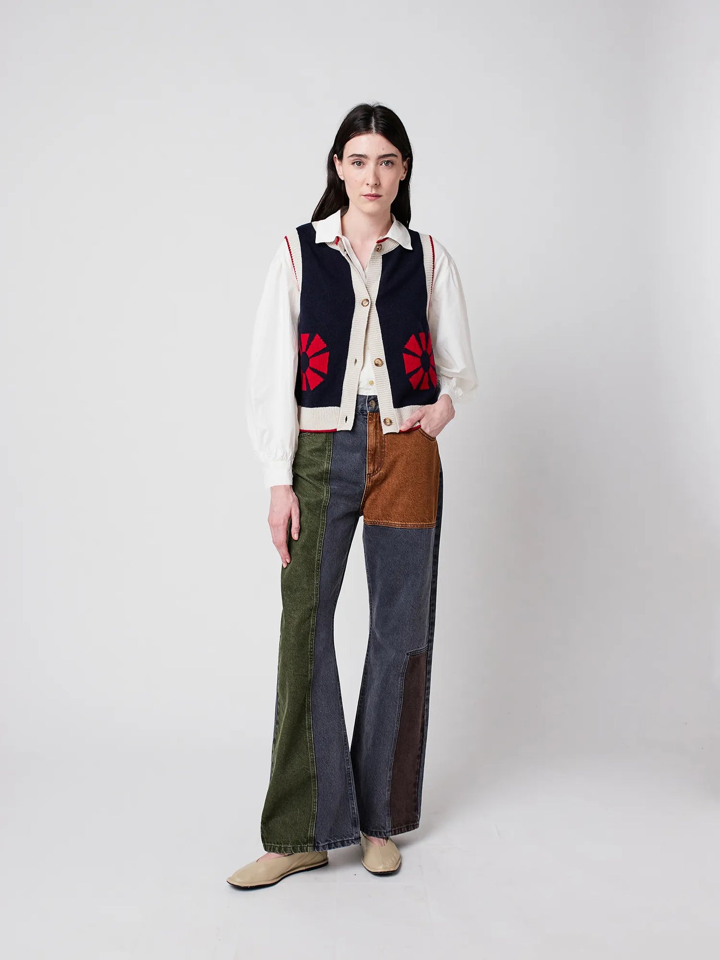 Gilet sans manches en maille Flower