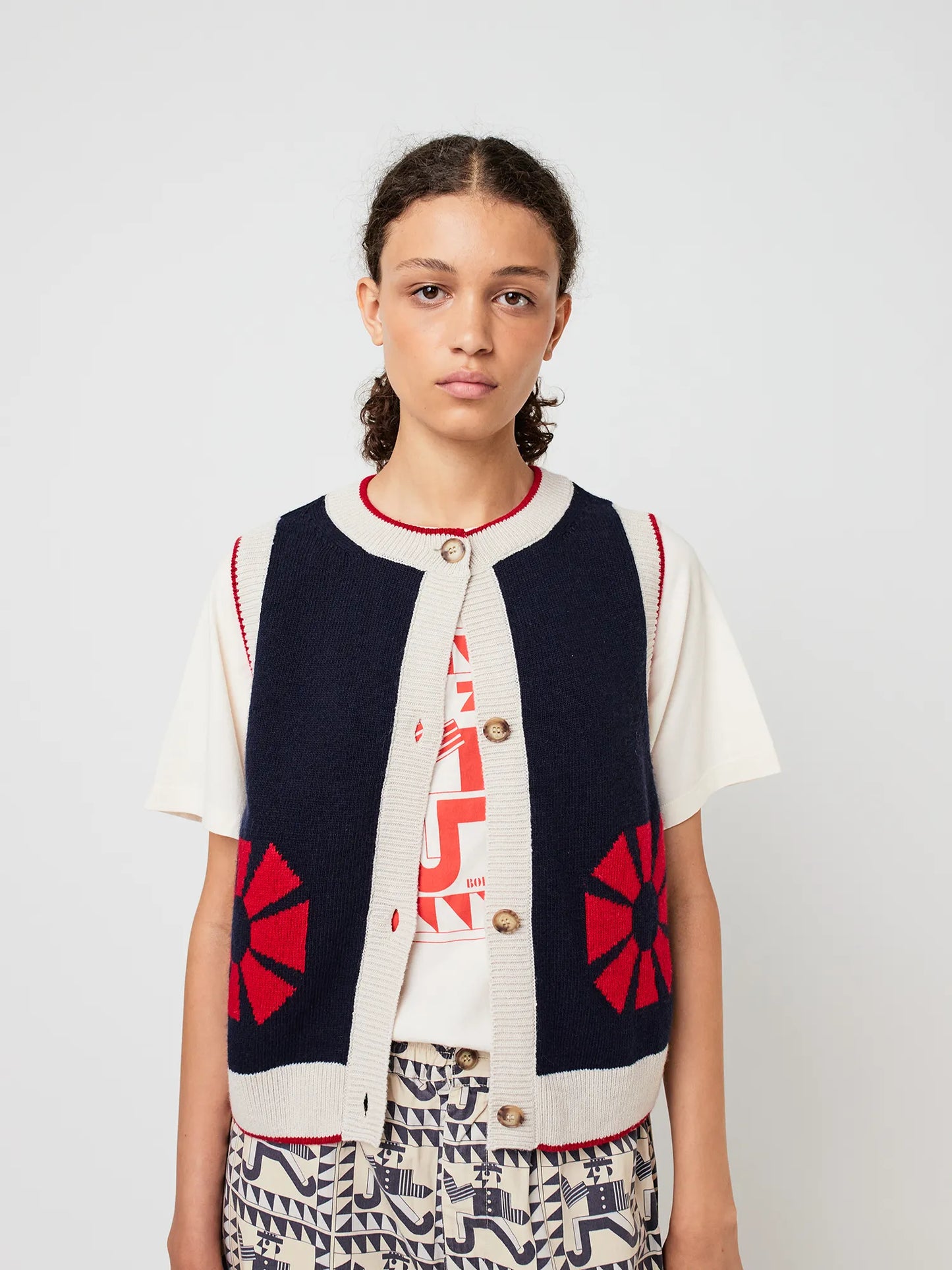 Gilet sans manches en maille Flower